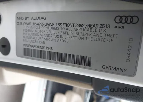 2017 Audi A4 2.0T Premium z USA, uszkodzony, nr VIN WAUENAF4XHN011946